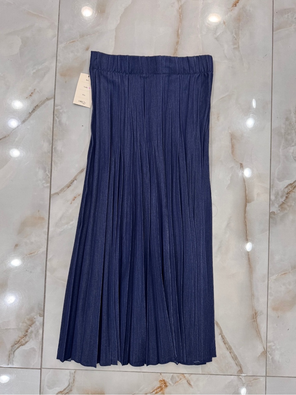 Orly Denim Pleated Maxi Skirt